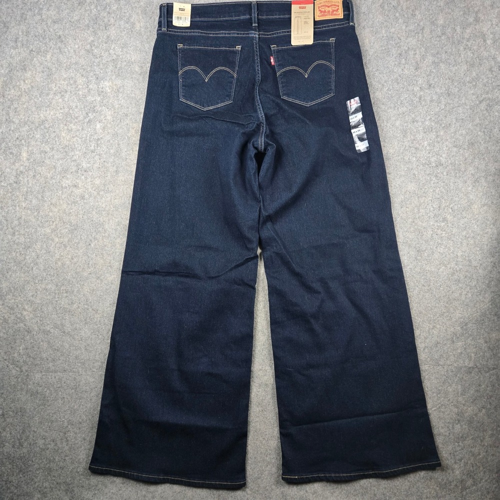 Levi 318 Shaping Wide Leg Womens 33x32 Dark Blue Denim Mid Rise Stretch Jeans - Picture 6 of 12